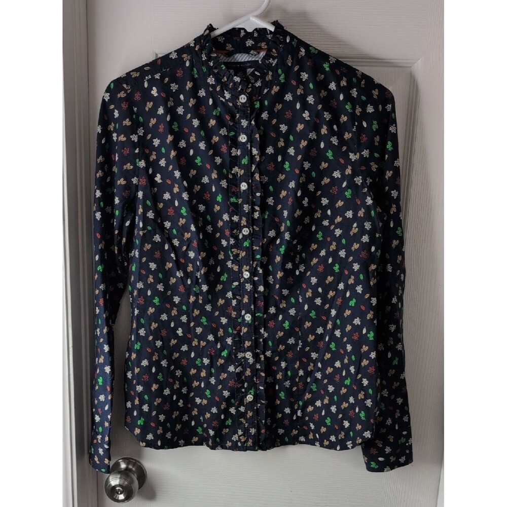 Tommy Hilfiger 100% Cotton Navy Floral Button-Down Blouse Size S